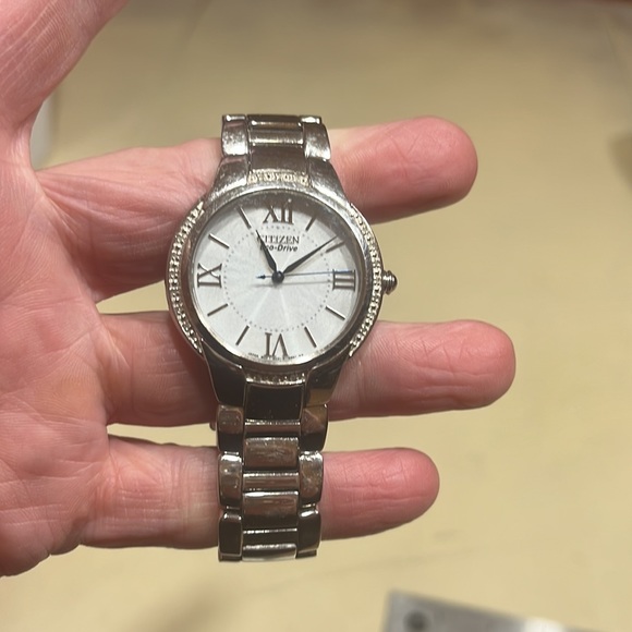 Citizen Accessories - CITIZEN ECODRIVE SILVER TONE BRACET WATCH W/ TINY DIAMOND CHIP ACCENTS.